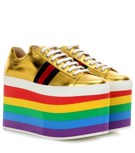 fake gucci rainbow platform shoes|gucci shoes stitching.